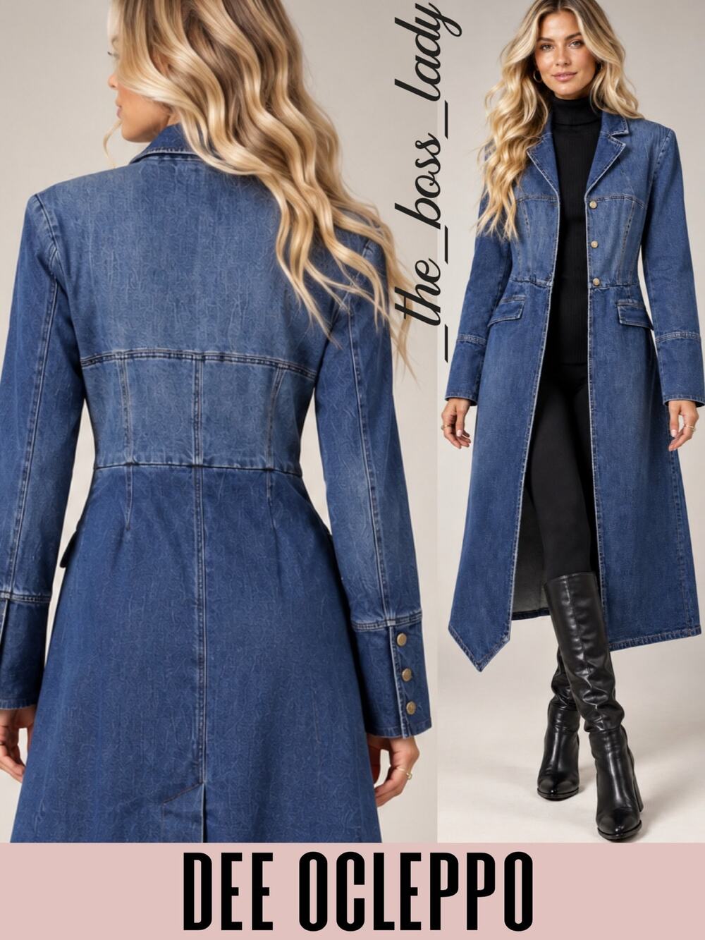 Dee Ocleppo denim coat button-front long jacket cotton blue